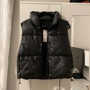 Black Zara Leather Puffer Vest